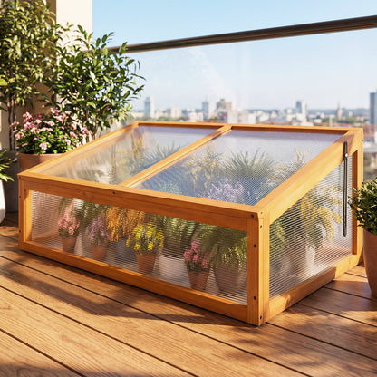 Wood Cold Frame Greenhouse Raised Planter Bed Protection with Transparent Flip-top Roof-Orange