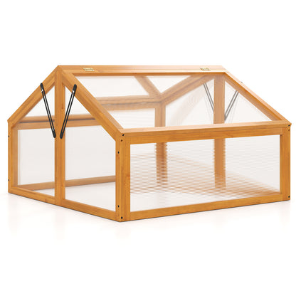 Wood Cold Frame Greenhouse Raised Flower Planter Protection with Transparent Openable Roof-Orange
