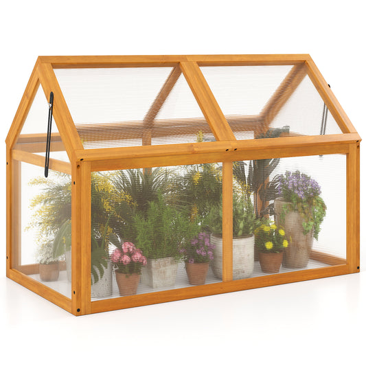Wood Cold Frame Greenhouse Raised Flower Planter Protection with Adjustable Roof-Orange