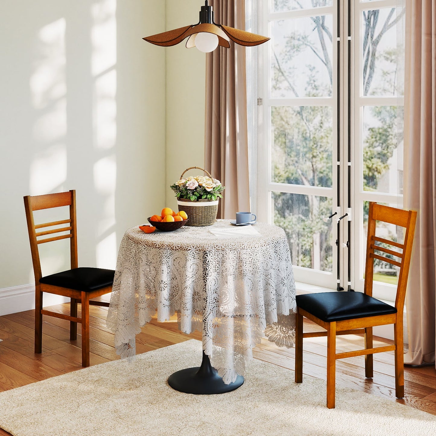 Wood Dining Chairs Set of 2 with Rubber Wood Frame-Walnut