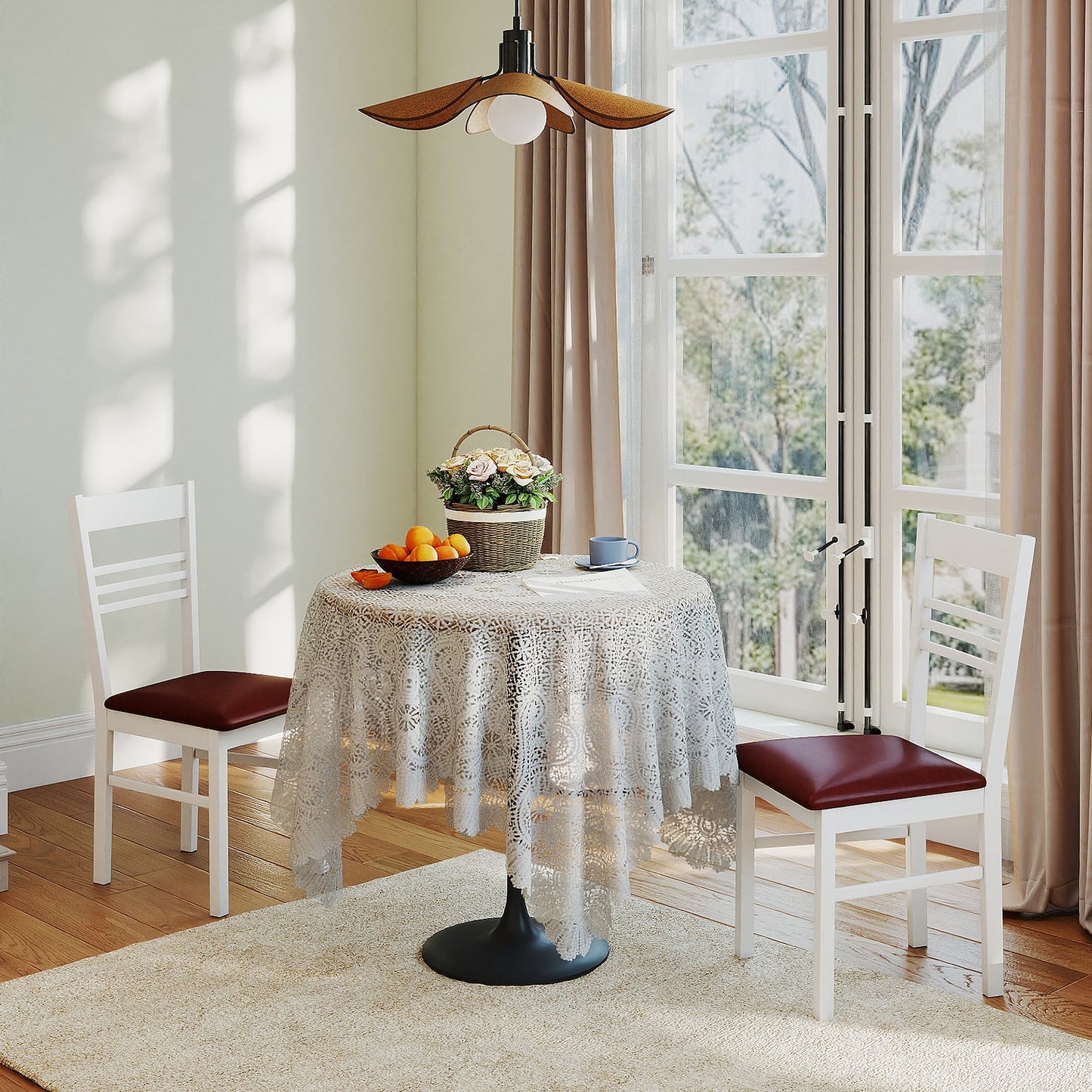 Wood Dining Chairs Set of 2 with Rubber Wood Frame-Walnut