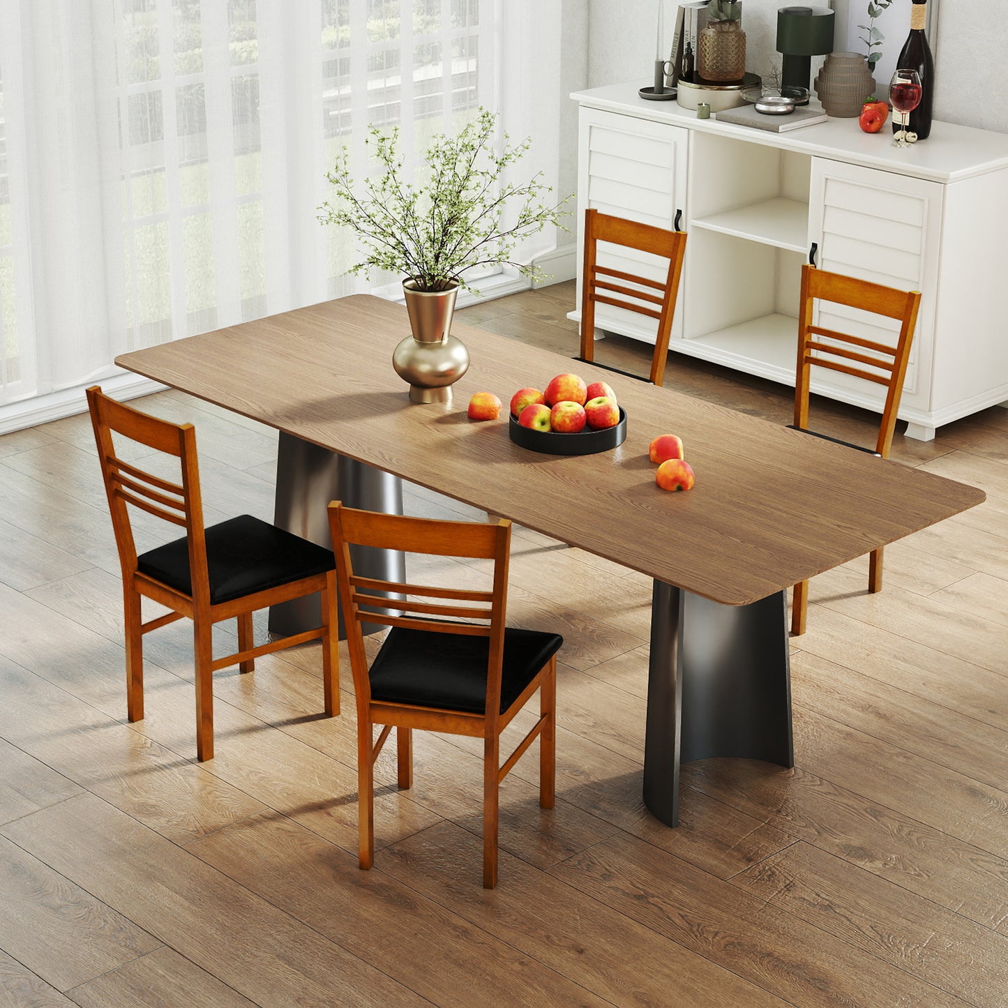 Wood Dining Chairs Set of 4 with Rubber Wood Frame-Walnut