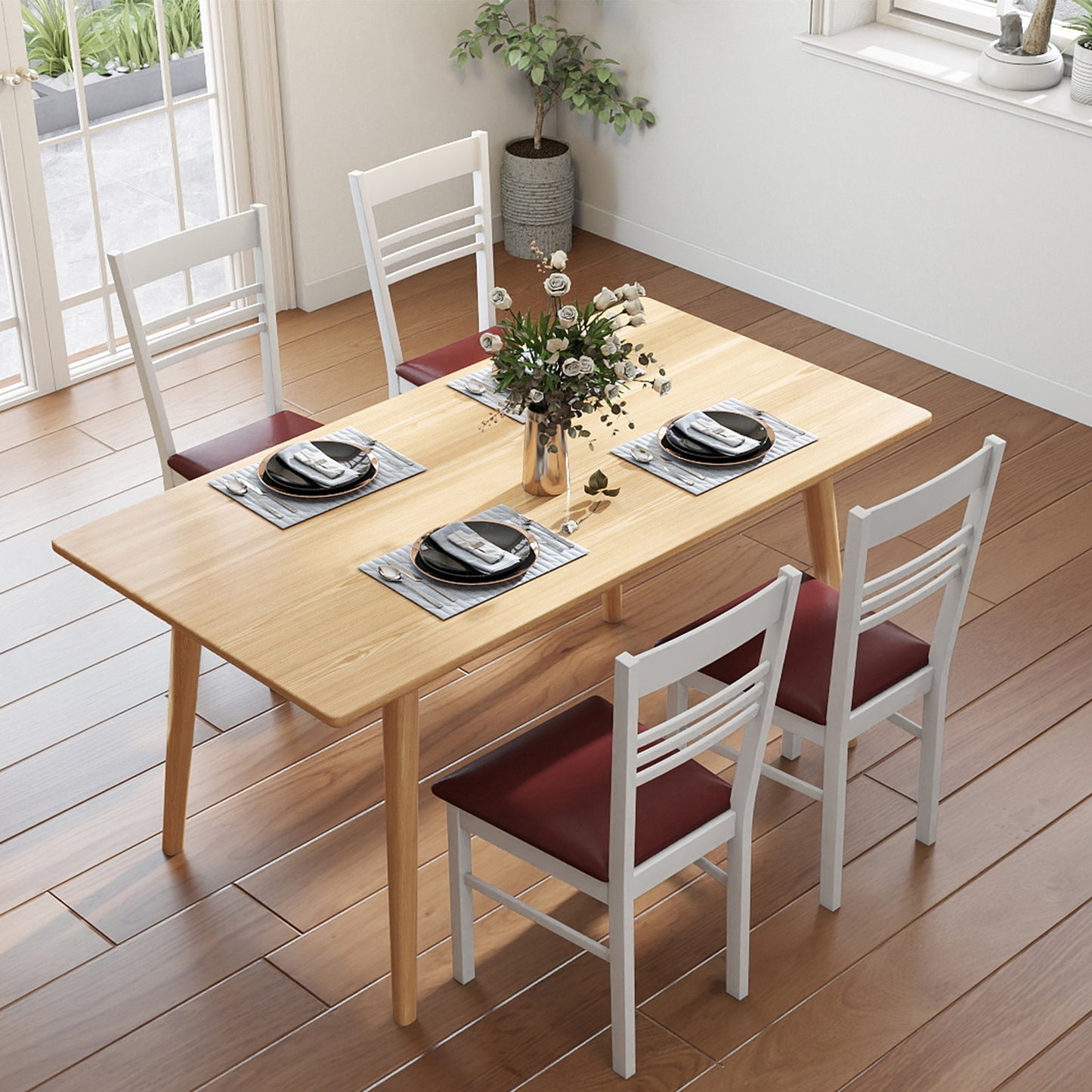 Wood Dining Chairs Set of 4 with Rubber Wood Frame-Walnut