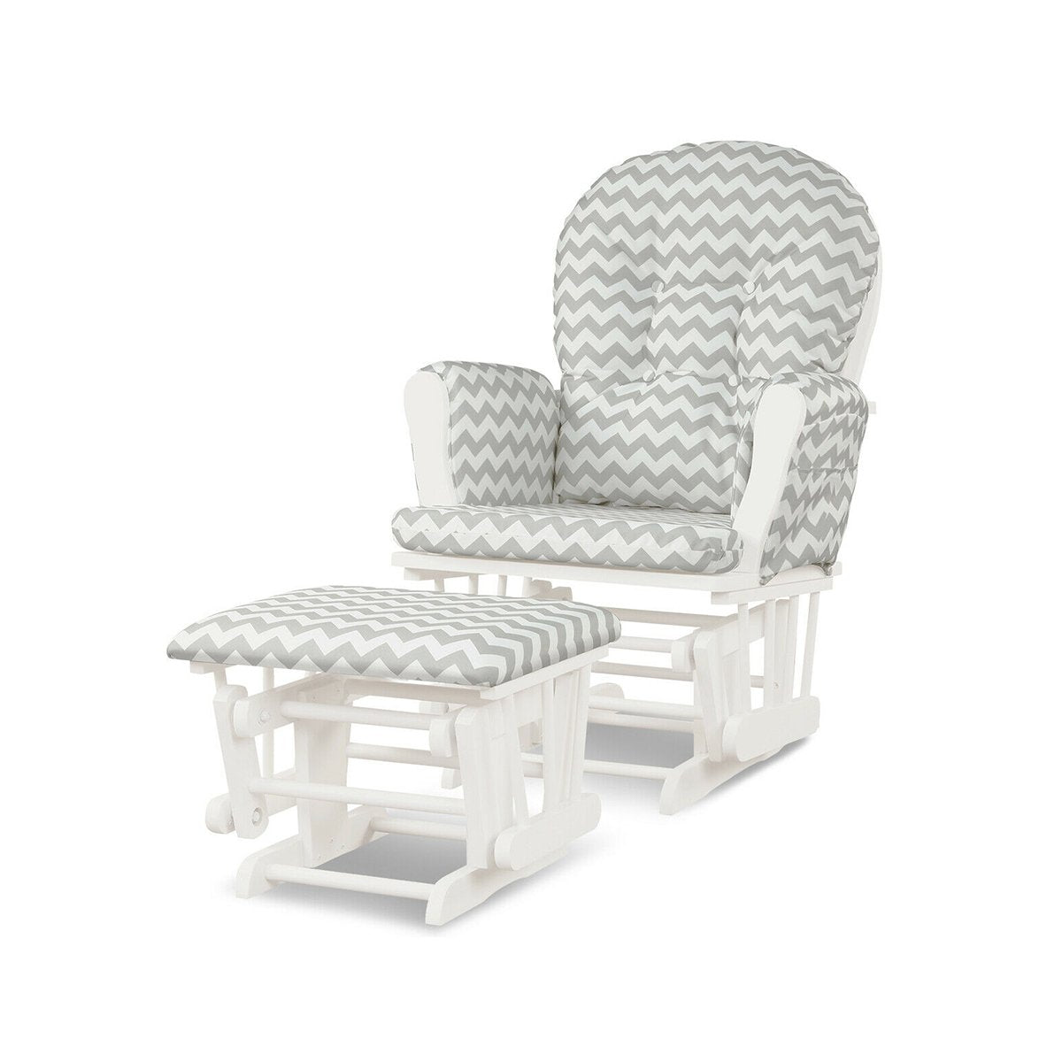 Wood Glider and Ottoman Set with Padded Armrests and Detachable Cushion-Beige