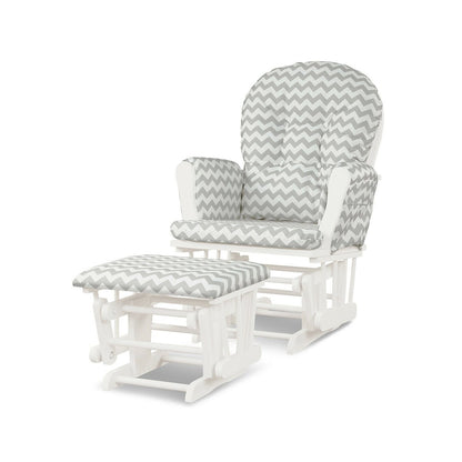 Wood Glider and Ottoman Set with Padded Armrests and Detachable Cushion-Beige