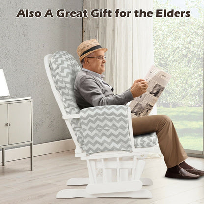Wood Glider and Ottoman Set with Padded Armrests and Detachable Cushion-Beige