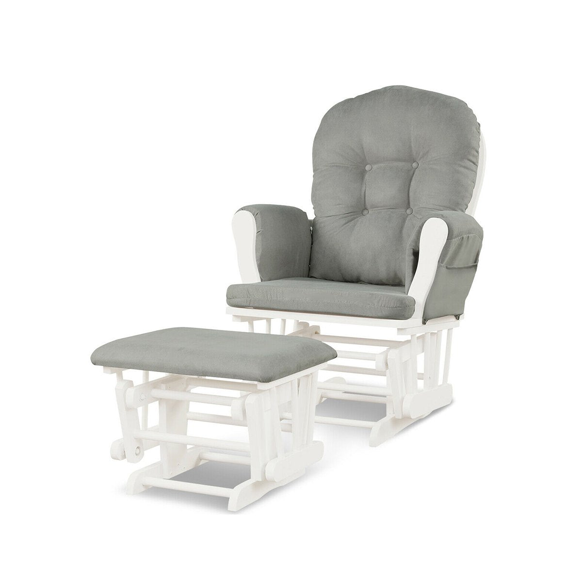 Wood Glider and Ottoman Set with Padded Armrests and Detachable Cushion-Beige