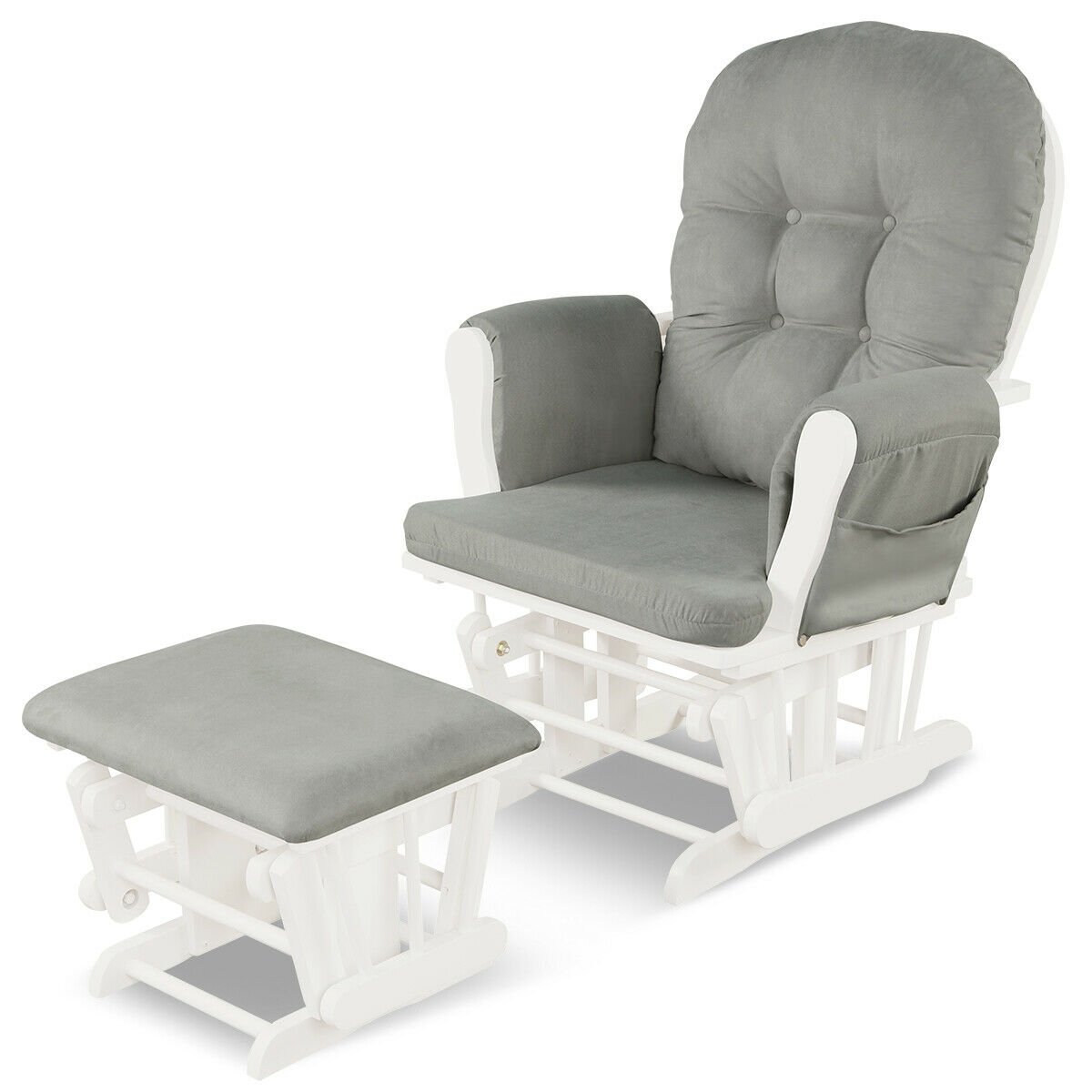 Wood Glider and Ottoman Set with Padded Armrests and Detachable Cushion-Beige