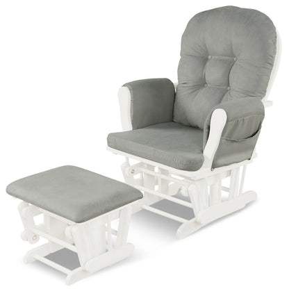 Wood Glider and Ottoman Set with Padded Armrests and Detachable Cushion-Beige