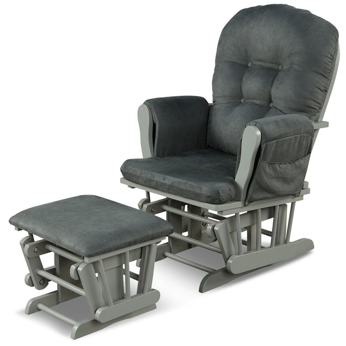 Wood Glider and Ottoman Set with Padded Armrests and Detachable Cushion-Beige