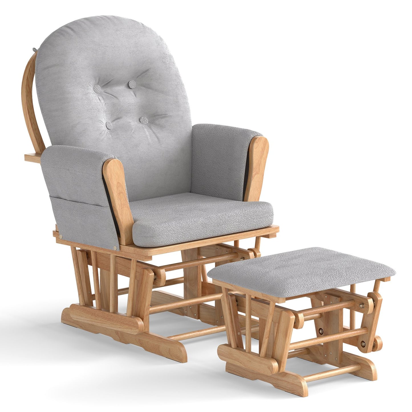 Wood Glider and Ottoman Set with Padded Armrests and Detachable Cushion-Beige