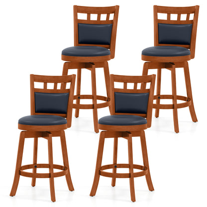 Wood Swivel Bar Stools Set of 4 with Faux Leather Upholstered Seat and Back-24"