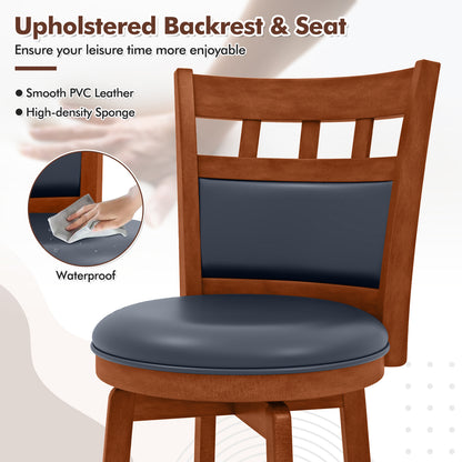 Wood Swivel Bar Stools Set of 4 with Faux Leather Upholstered Seat and Back-24"