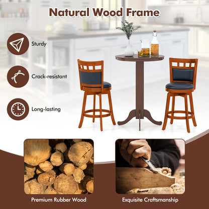 Wood Swivel Bar Stools Set of 4 with Faux Leather Upholstered Seat and Back-24"