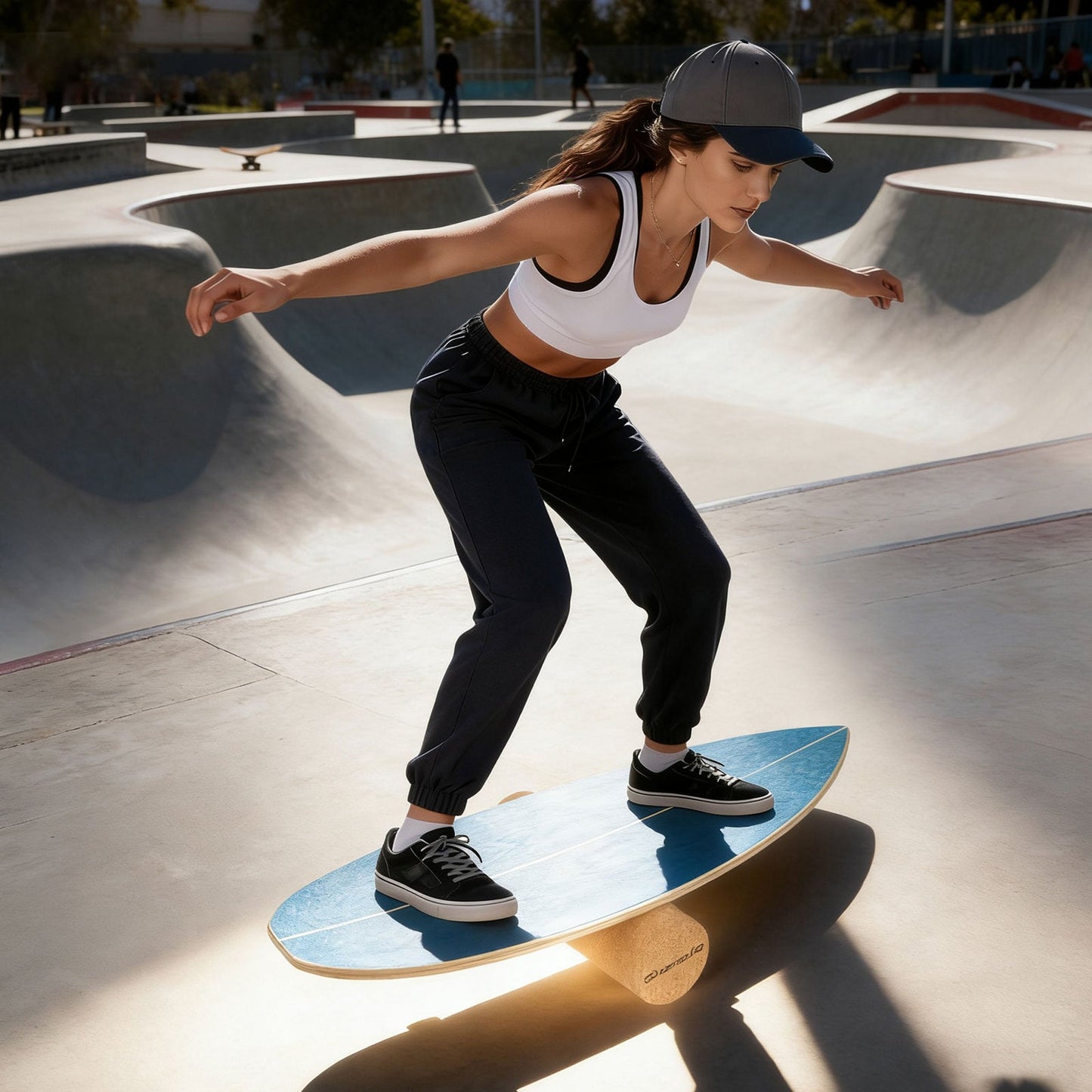 Wooden Balancing Board with Cork Roller and Storage Rack to Exercise-HS