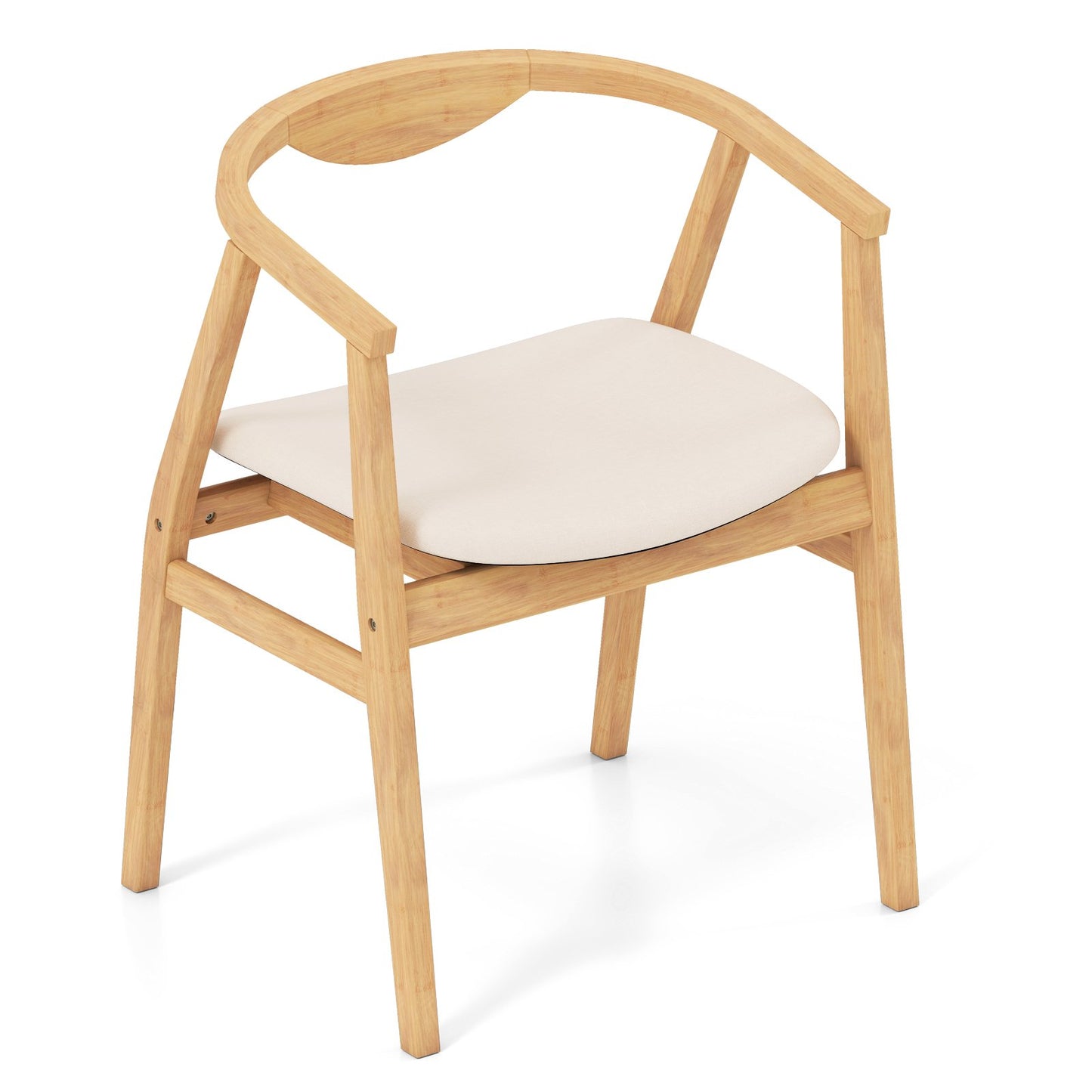 Wooden Bamboo Accent Chair with Armrest and Curved Backrest-Natural