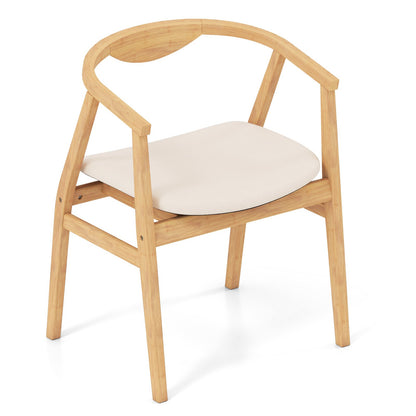 Wooden Bamboo Accent Chair with Armrest and Curved Backrest-Natural