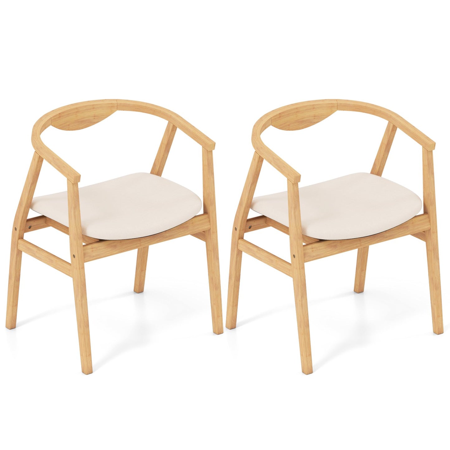 Wooden Bamboo Accent Chair with Armrest and Curved Backrest-Natural