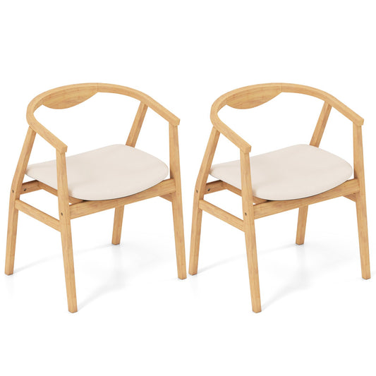 Wooden Bamboo Accent Chair with Armrest and Curved Backrest-Natural
