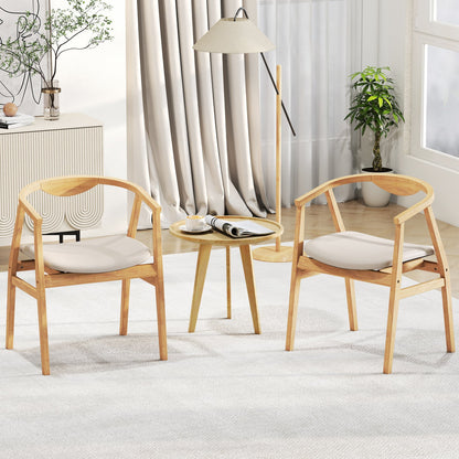 Wooden Bamboo Accent Chair with Armrest and Curved Backrest-Natural