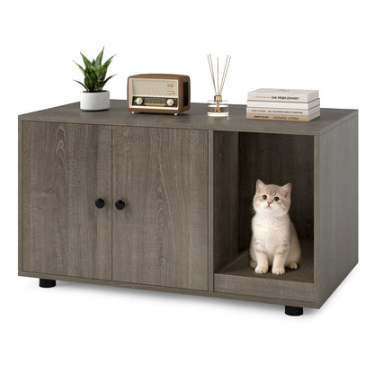 Wooden Cat Litter Box Enclosure Hidden Litter Box Furniture with Scratching Board-Oak