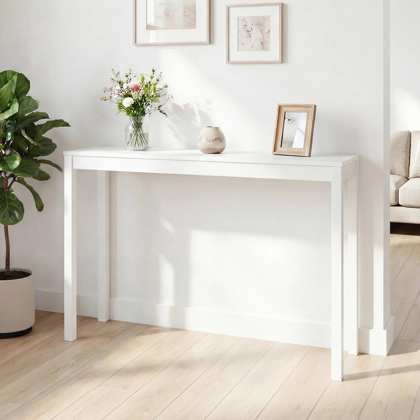 Wooden Console Table Modern Farmhouse Sofa Table with Thickened Top-Natural