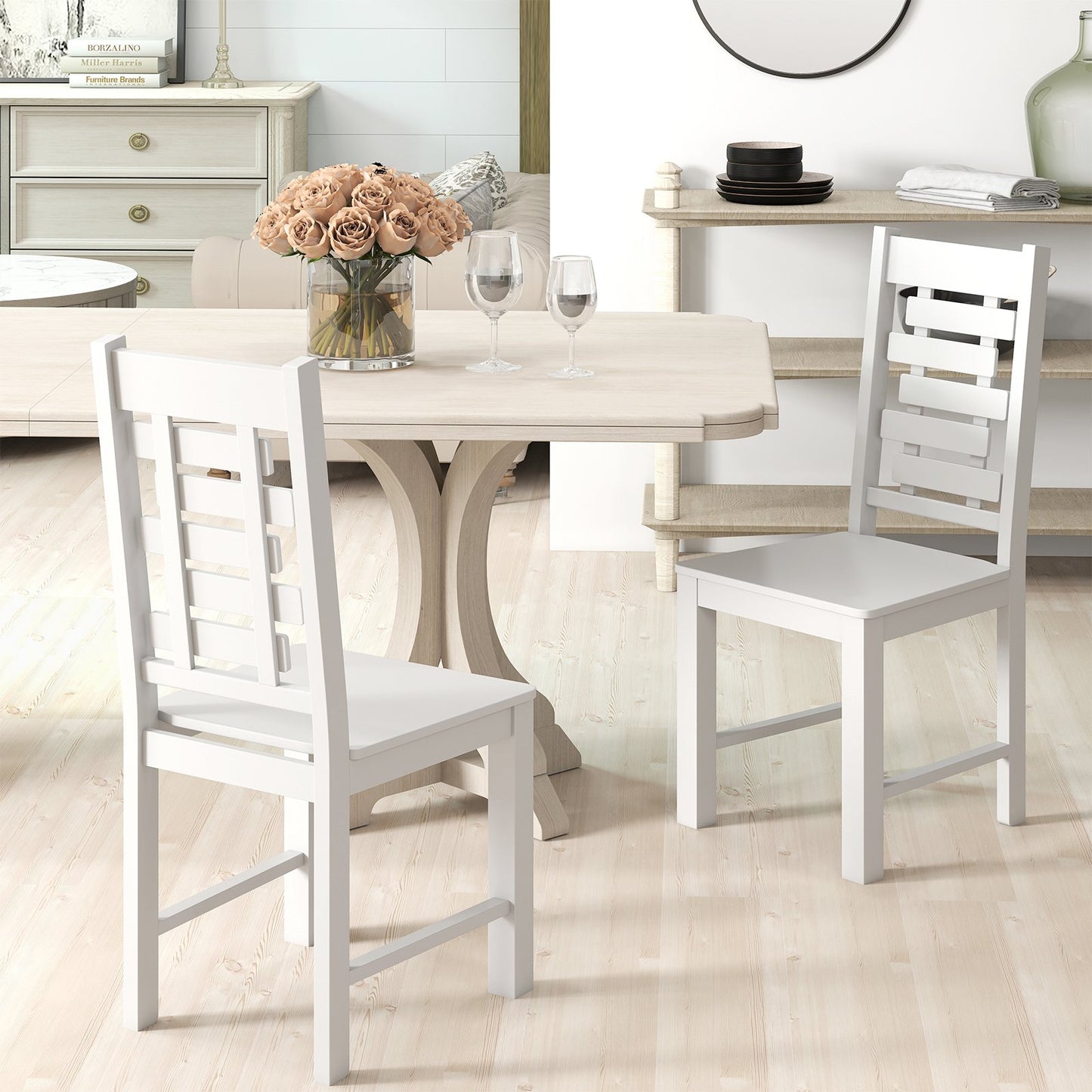 Wooden Dining Chair Set of 2 Solid Rubber Wood Kitchen Chairs-Black