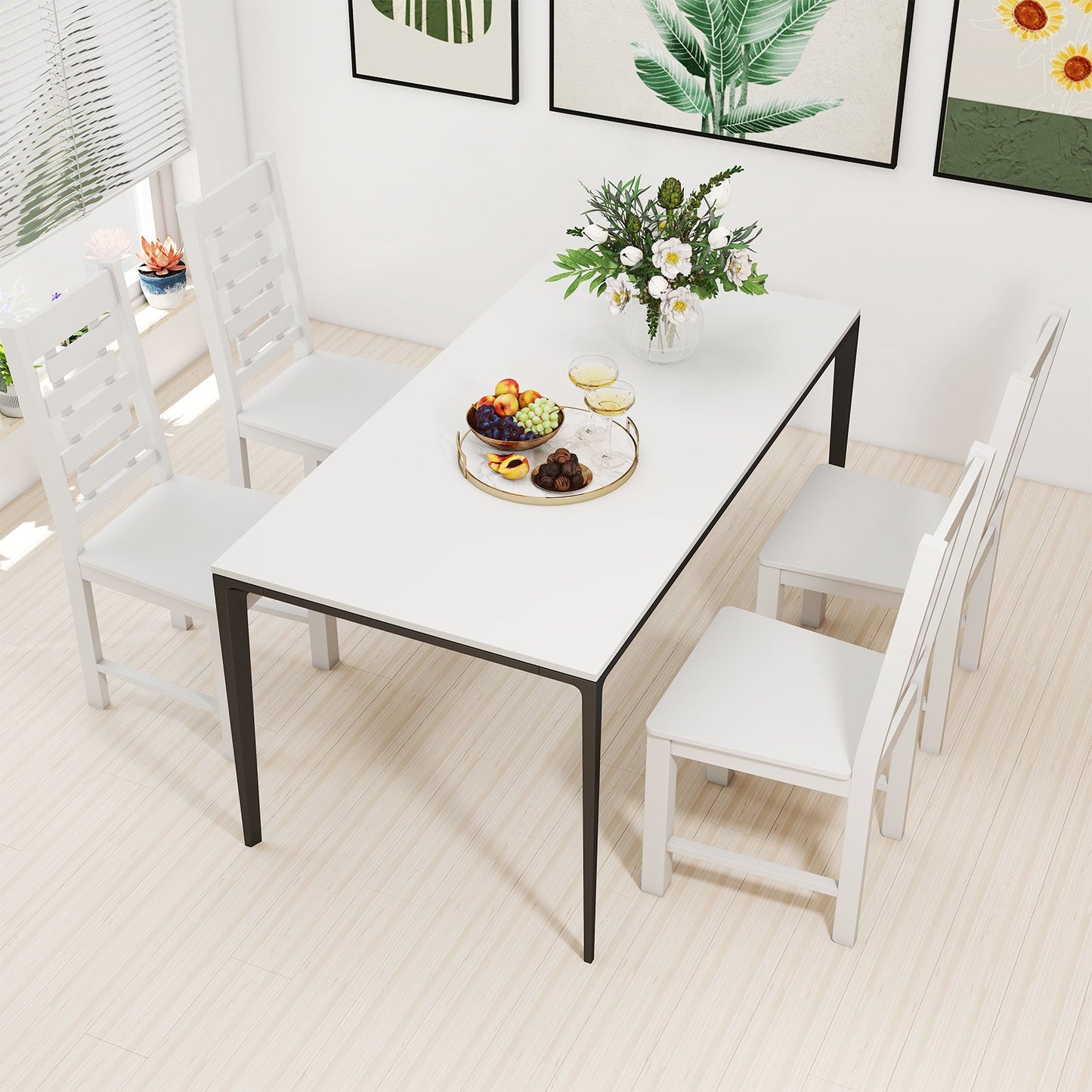 Wooden Dining Chair Set of 2 Solid Rubber Wood Kitchen Chairs-Black