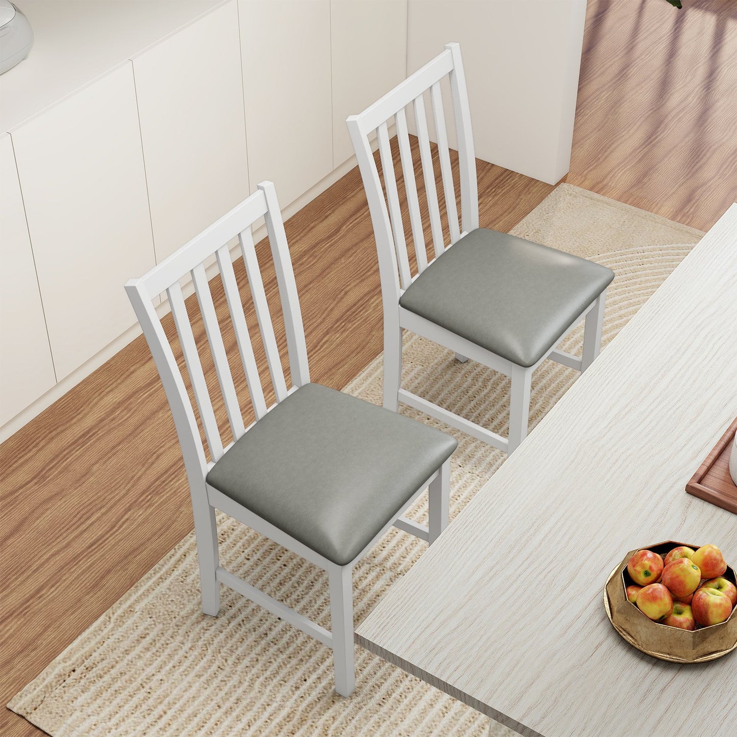 Wooden Dining Chair Set of 2 with Rubber Wood Frame and Padded Seat-Brown