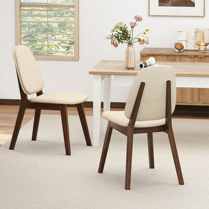 Wooden Dining Chair Set of 2 Mid-Century Modern Upholstered Side Armless Chair-Brown