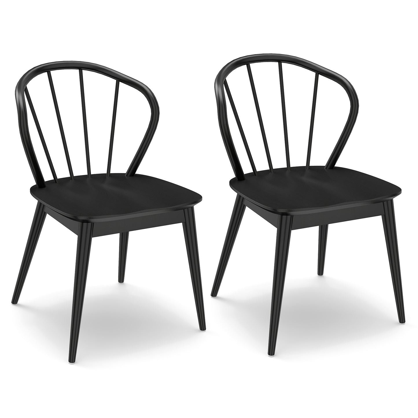 Wooden Dining Chair Set of 2 with High Spindle Back and Wide Seat-Black