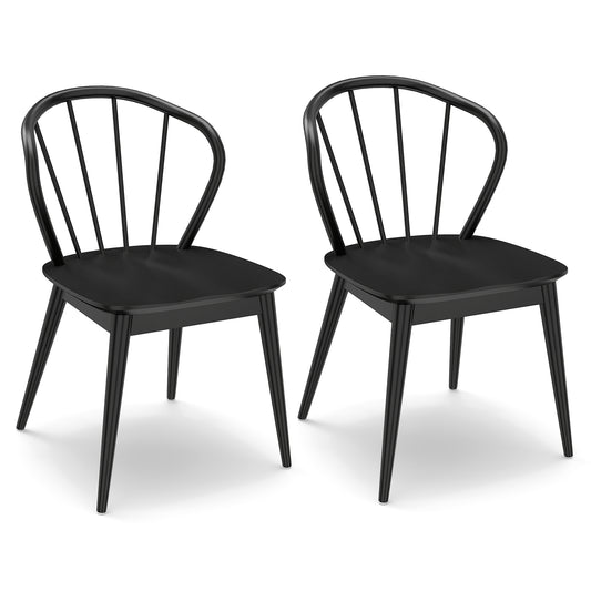 Wooden Dining Chair Set of 2 with High Spindle Back and Wide Seat-Black