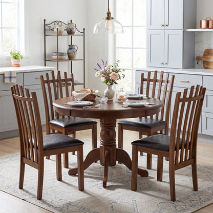 Wooden Dining Chair Set of 4 with Spindle Back & PU Leather Seat-Black