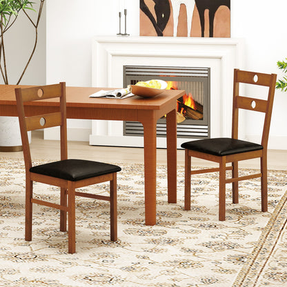 Wooden Dining Chairs Set of 2 Armless Kitchen Chairs with Hollowed Backrest-brown