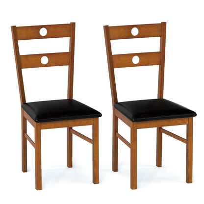 Wooden Dining Chairs Set of 2 Armless Kitchen Chairs with Hollowed Backrest-brown