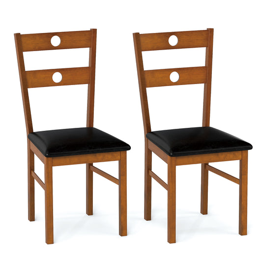 Wooden Dining Chairs Set of 2 Armless Kitchen Chairs with Hollowed Backrest-brown