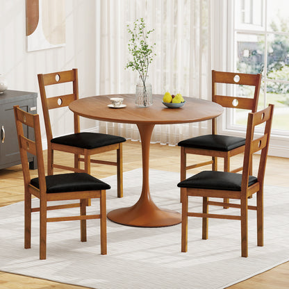 Wooden Dining Chairs Set of 4 Armless Kitchen Chairs with Hollowed Backrest-Brown
