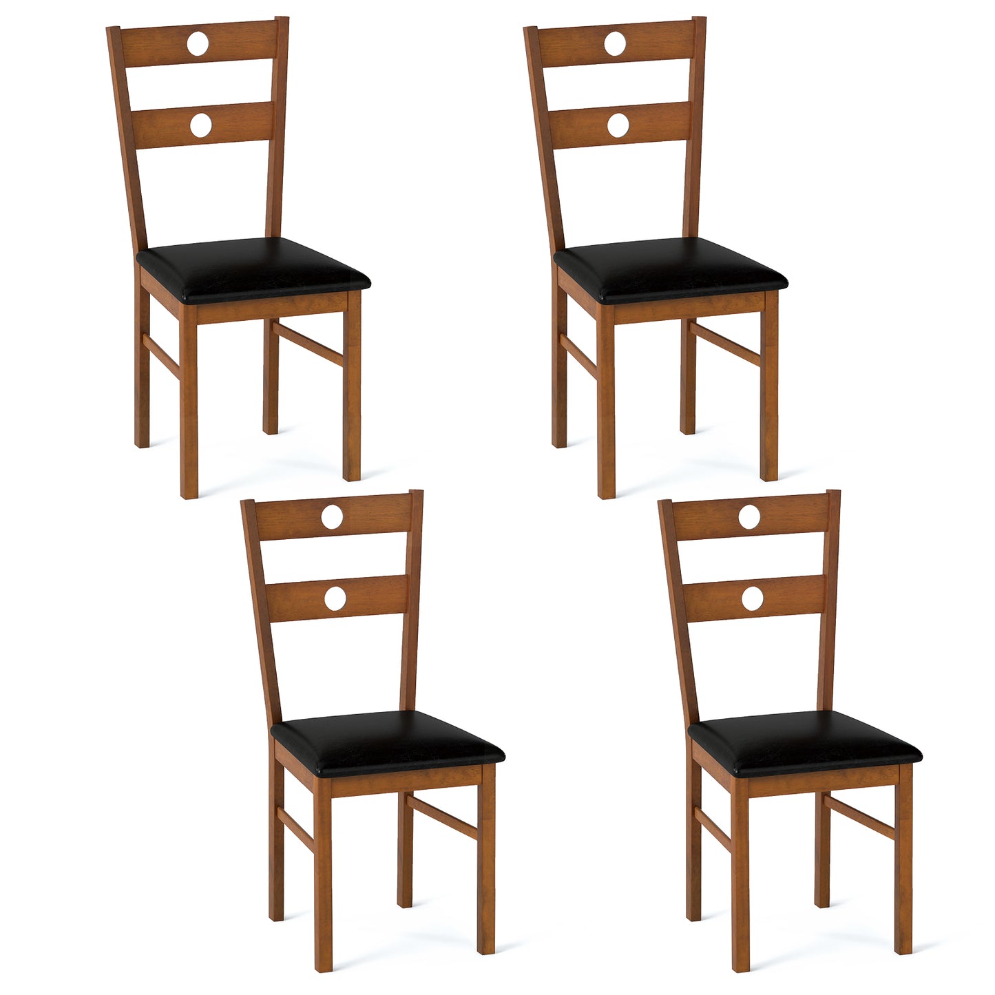 Wooden Dining Chairs Set of 4 Armless Kitchen Chairs with Hollowed Backrest-Brown