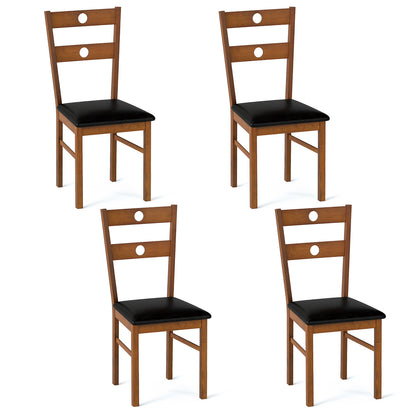 Wooden Dining Chairs Set of 4 Armless Kitchen Chairs with Hollowed Backrest-Brown