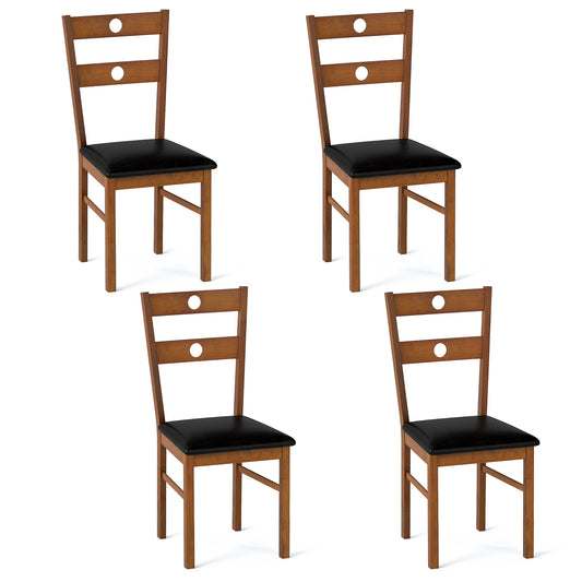 Wooden Dining Chairs Set of 4 Armless Kitchen Chairs with Hollowed Backrest-Brown