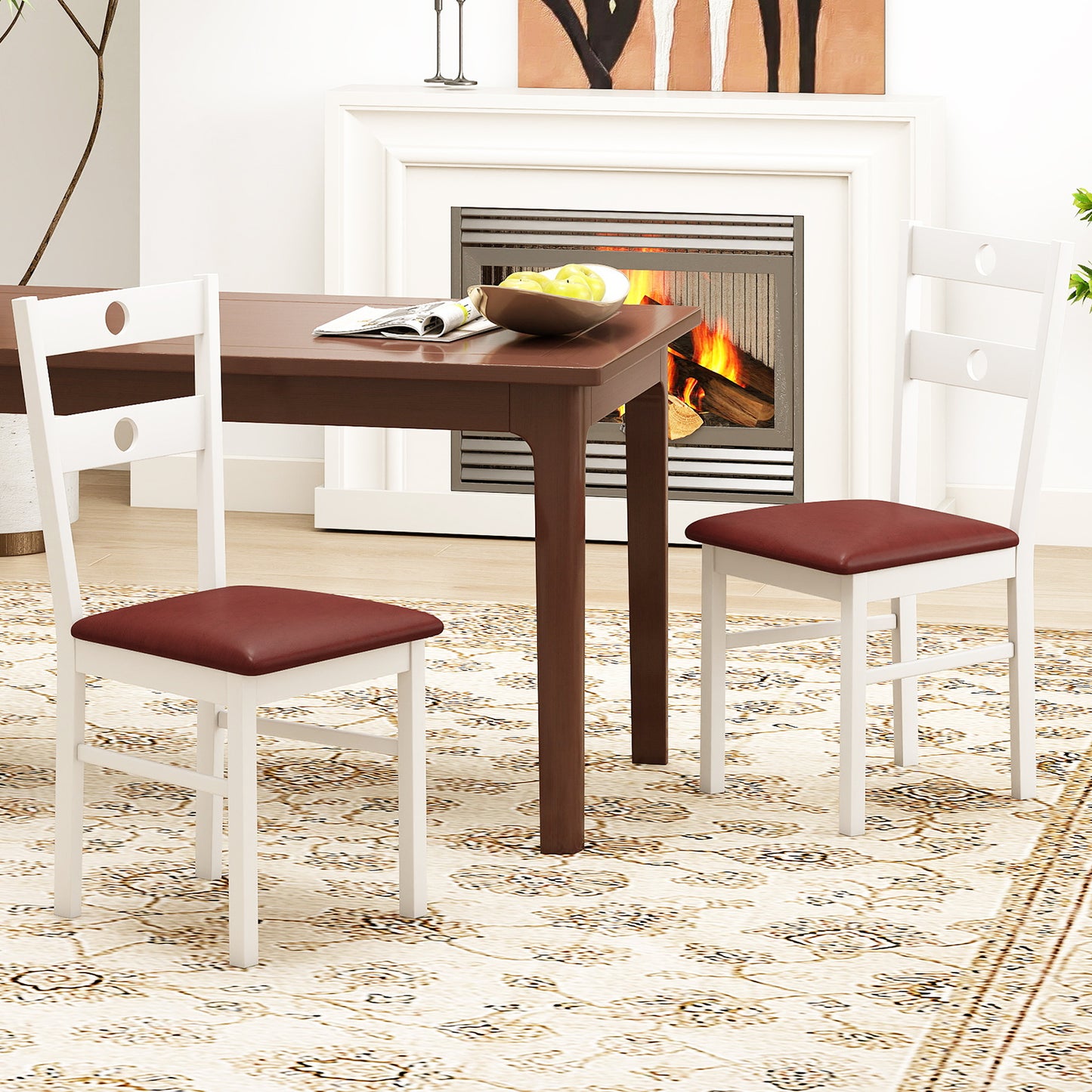 Wooden Dining Chairs Set of 4 Armless Kitchen Chairs with Hollowed Backrest-Brown