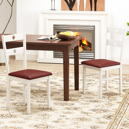 Wooden Dining Chairs Set of 4 Armless Kitchen Chairs with Hollowed Backrest-Brown