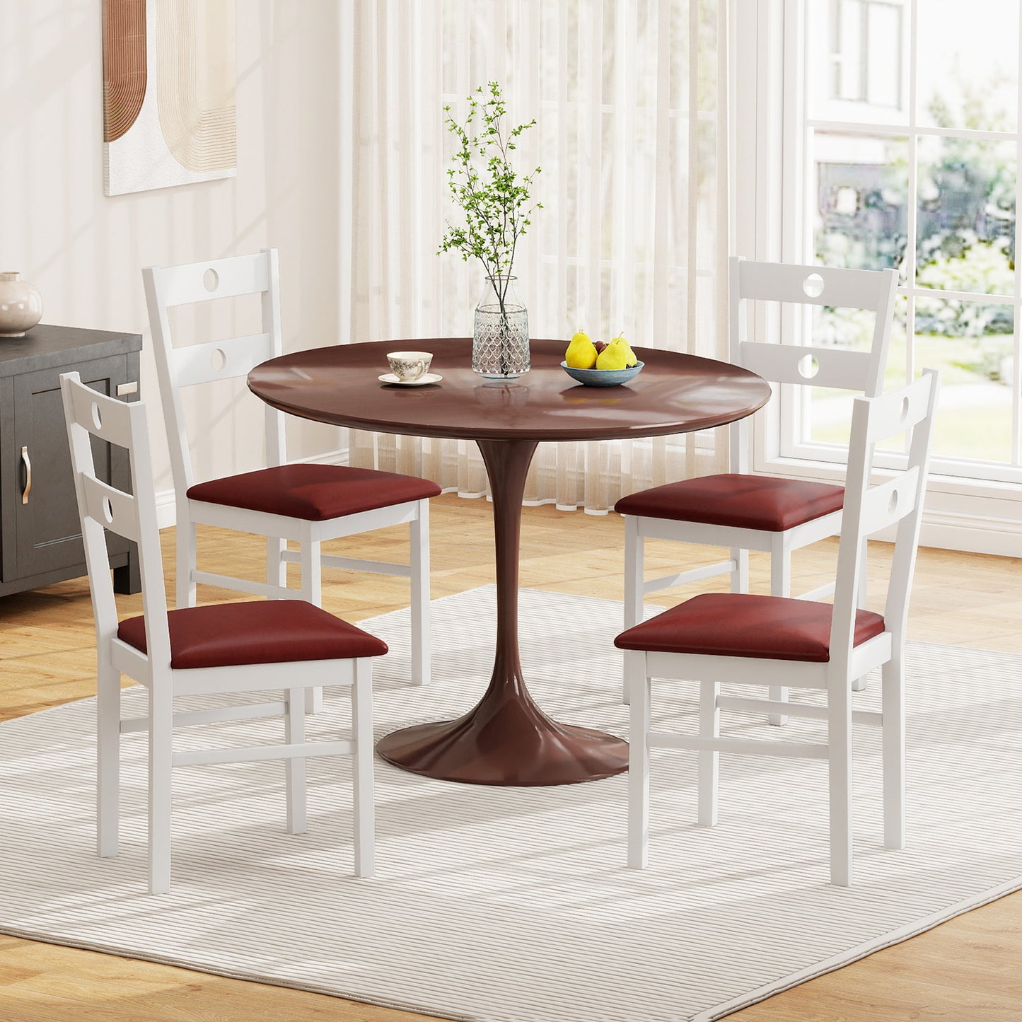 Wooden Dining Chairs Set of 4 Armless Kitchen Chairs with Hollowed Backrest-Brown