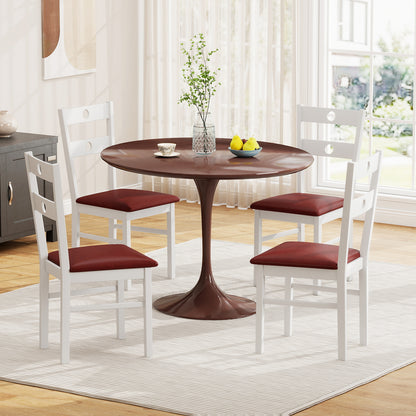 Wooden Dining Chairs Set of 4 Armless Kitchen Chairs with Hollowed Backrest-Brown