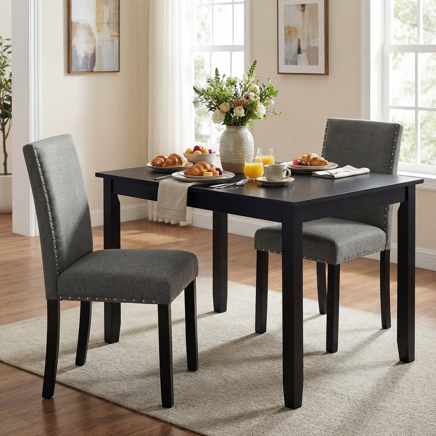 Wooden Dining Chairs Set of 2 with Bent Wood Legs