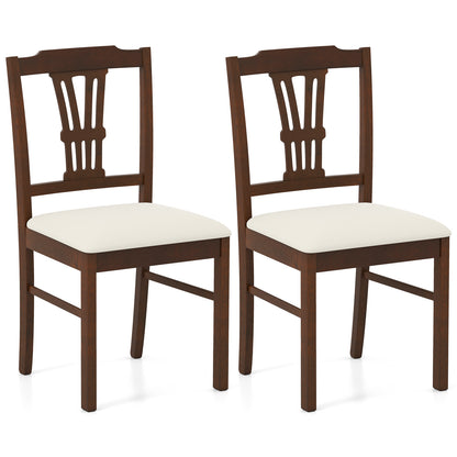 Wooden Dining Chairs Set of 2 Upholstered Kitchen Chairs with Solid Rubber Wood Frame-Beige
