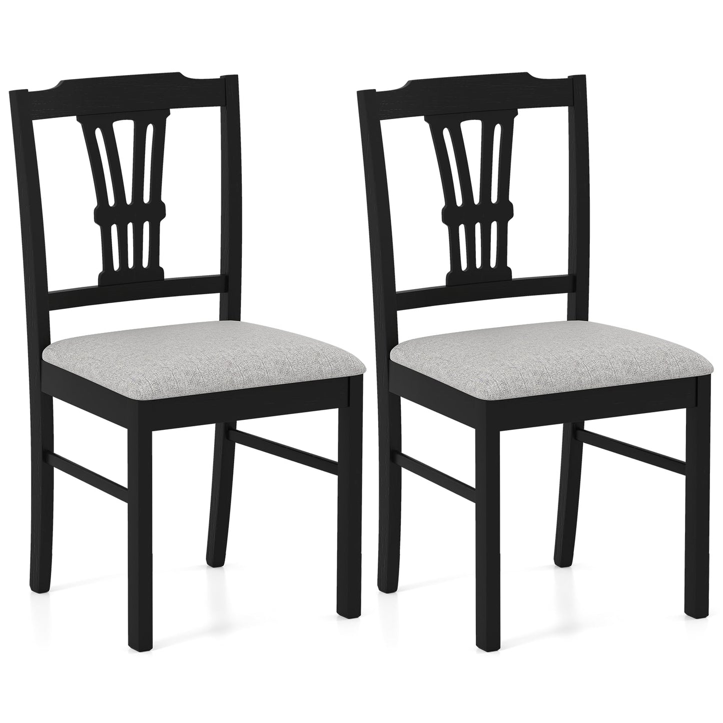Wooden Dining Chairs Set of 2 Upholstered Kitchen Chairs with Solid Rubber Wood Frame-Beige