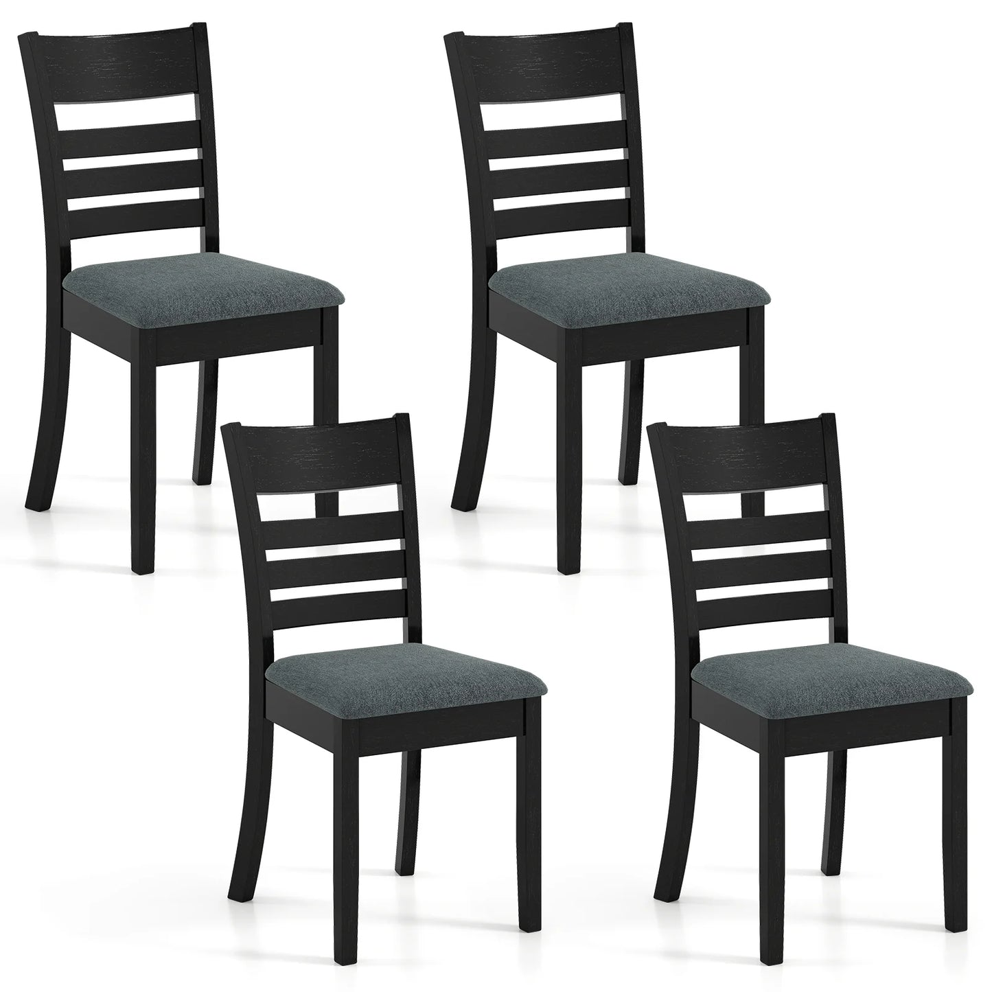Wooden Dining Chairs Set of 4 Upholstered Kitchen Chairs with Rubber Wood Frame-Black
