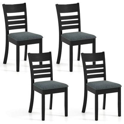 Wooden Dining Chairs Set of 4 Upholstered Kitchen Chairs with Rubber Wood Frame-Black
