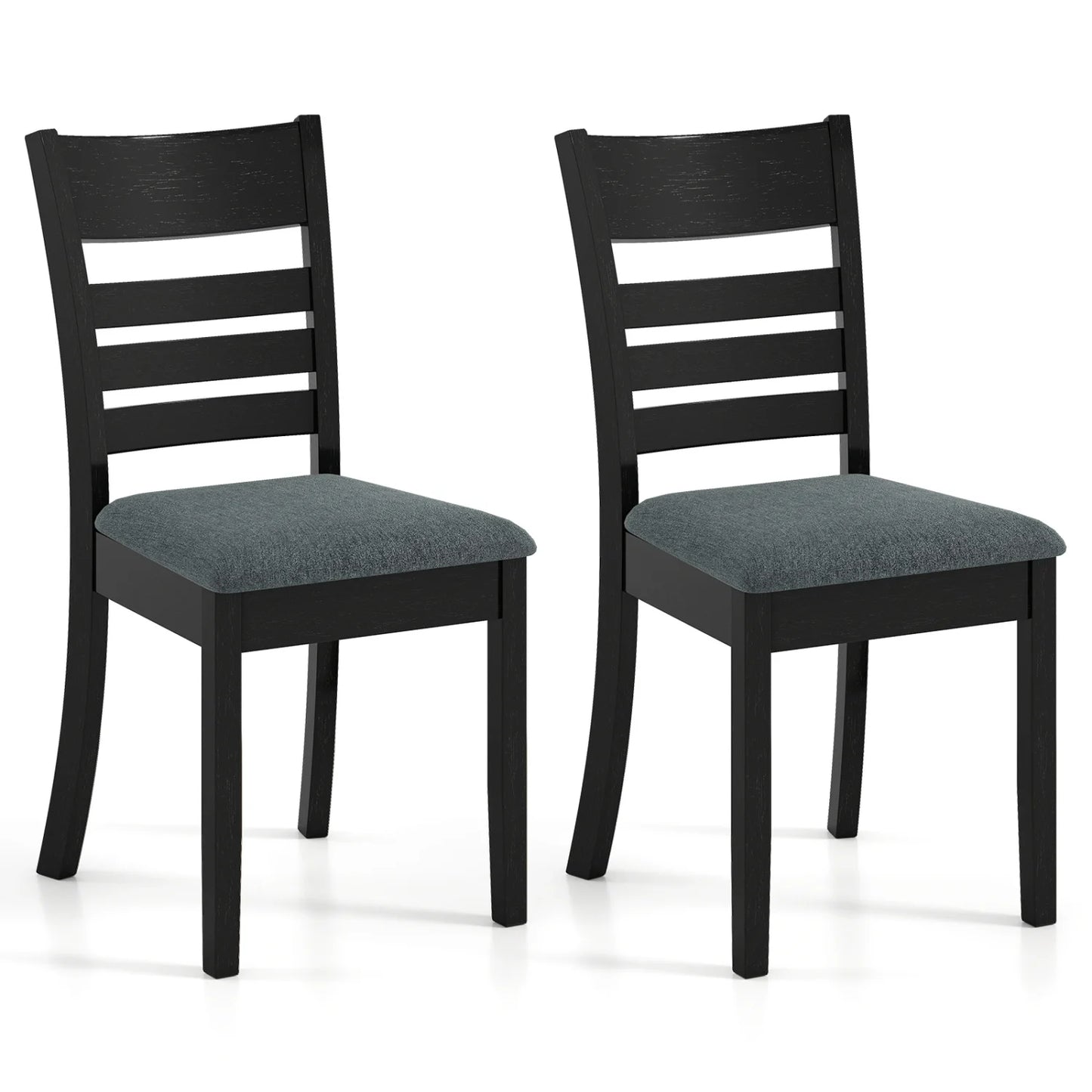 Wooden Dining Chairs Set of 2 Upholstered Kitchen Chairs with Rubber Wood Frame-Black